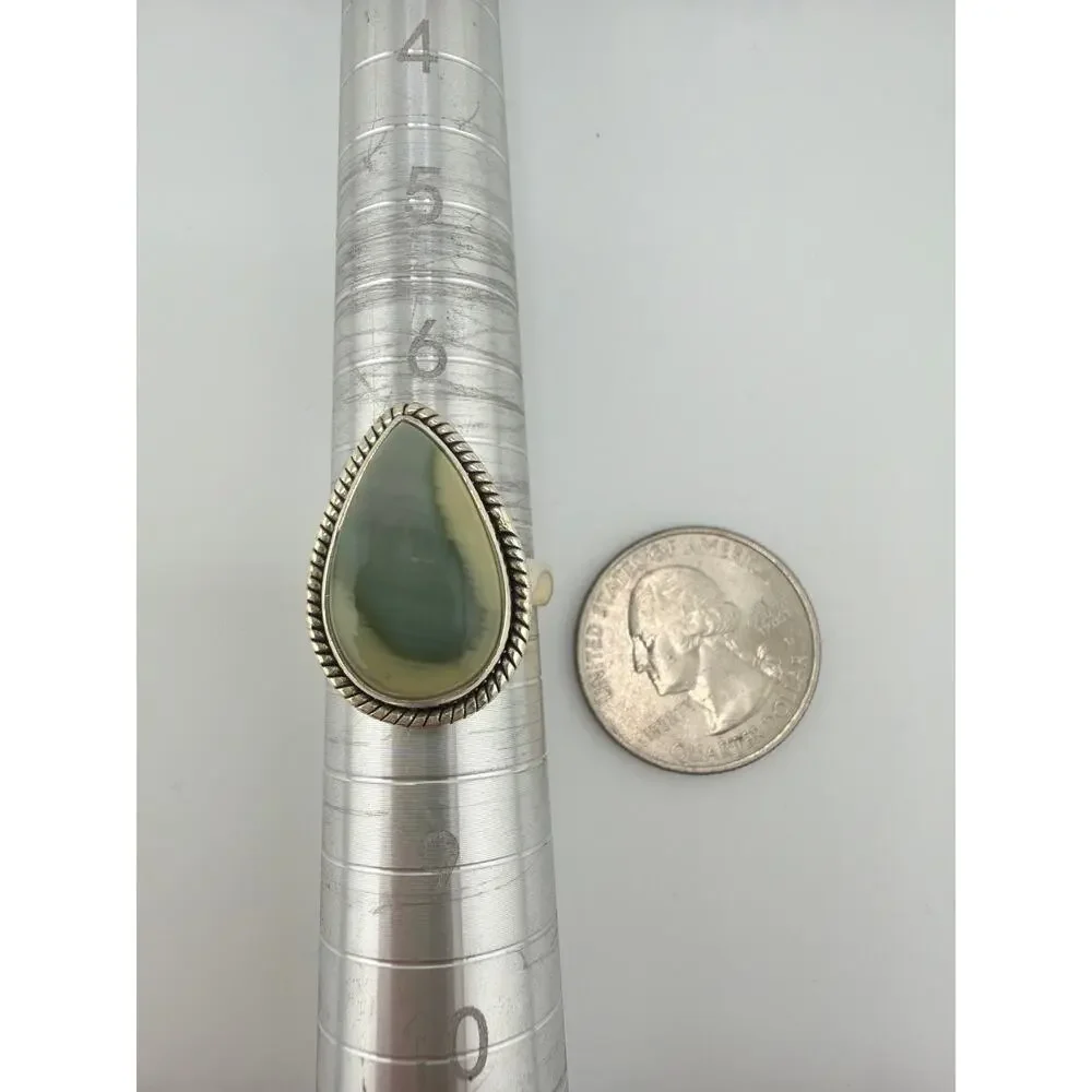 Teardrop Imperial Jasper Twisted Rope Sterling Silver Statement Ring Size 7.5